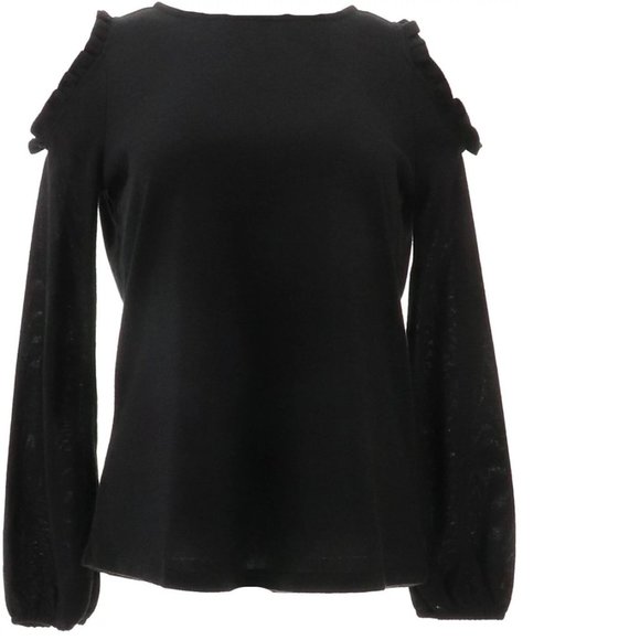 DG2 Diane Gilman Cold-Shoulder Ruffle Top - Picture 2 of 5